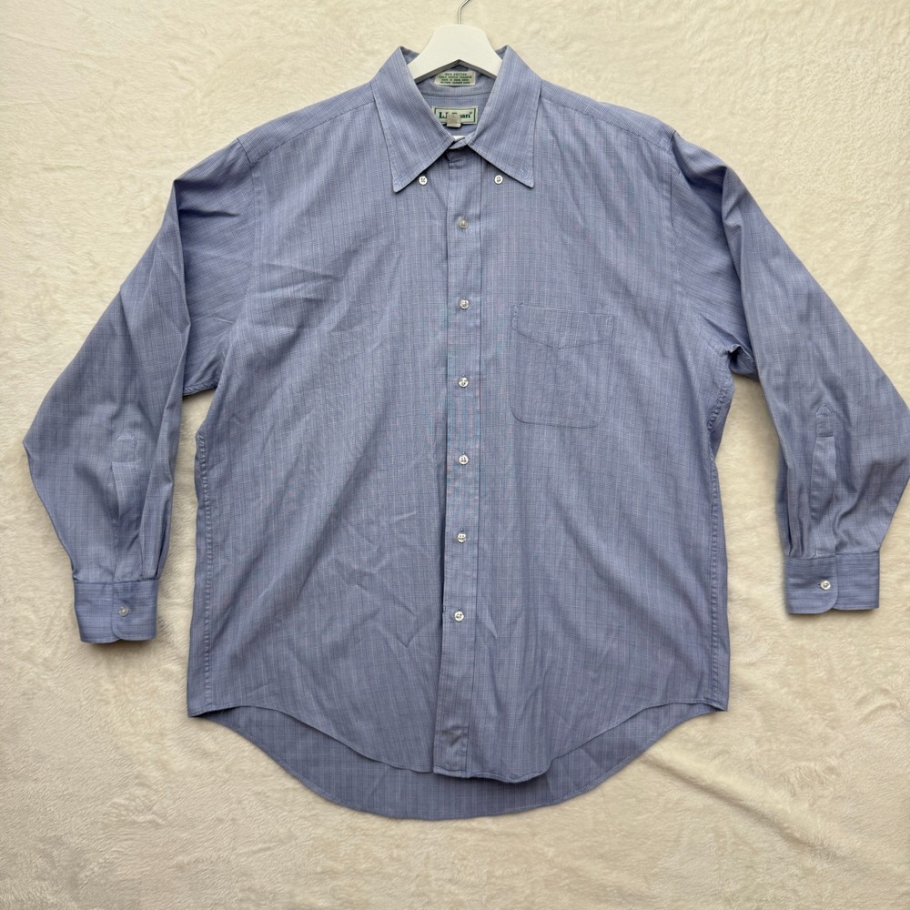 L.L. Bean Button Down Mens 16.5 33‎ Blue Micro Check Long Sleeve Cotton Shirt